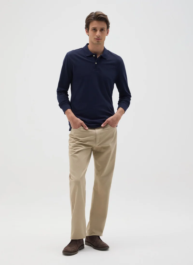 او في اس OVS Men'S Regular Fit Blue Cotton Polo Shirt